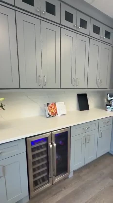 Grey Shaker kitchen display in the TS Cabinets showroom